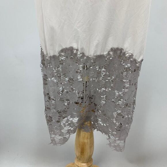 Free People Slip Dress Womens S Small Ivory Satin Gray Lace Detail Layering Midi - Picture 6 of 16